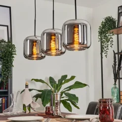 hofstein Suspension - Verre Lauden Chrome, Fumé, 3 lumières