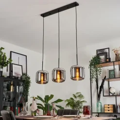 hofstein Suspension - Verre Lauden Chrome, Fumé, 3 lumières