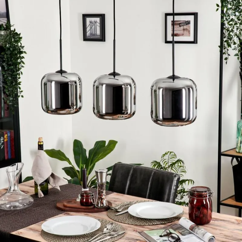 hofstein Suspension - Verre Lauden Chrome, Fumé, 3 lumières