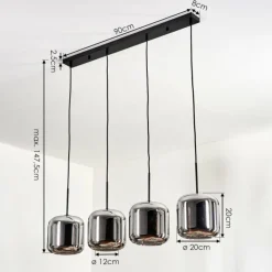 hofstein Suspension - Verre Lauden Chrome, Fumé, 4 lumières