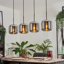 hofstein Suspension - Verre Lauden Chrome, Fumé, 4 lumières