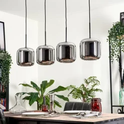 hofstein Suspension - Verre Lauden Chrome, Fumé, 4 lumières