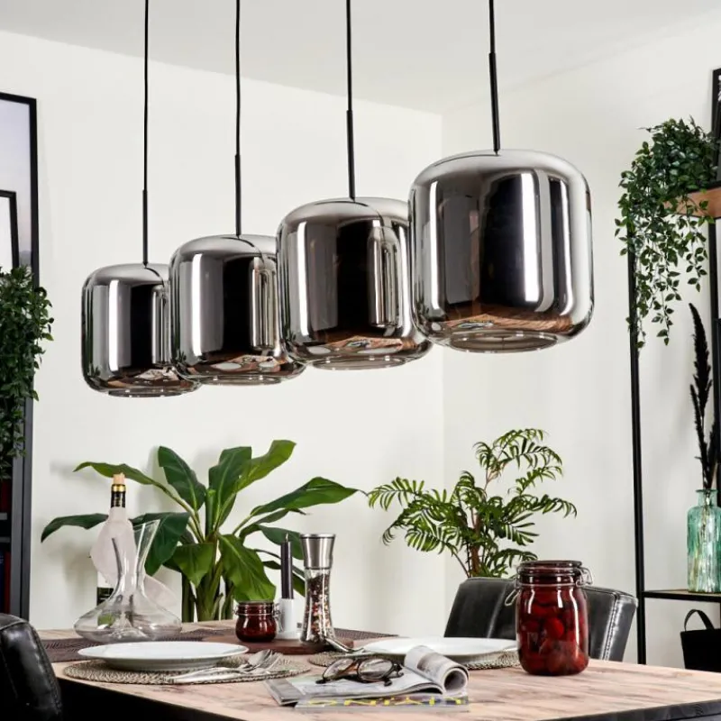 hofstein Suspension - Verre Lauden Chrome, Fumé, 4 lumières