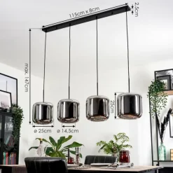 hofstein Suspension - Verre Lauden Chrome, Fumé, 4 lumières