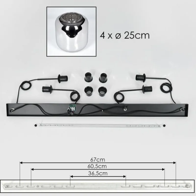hofstein Suspension - Verre Lauden Chrome, Fumé, 4 lumières