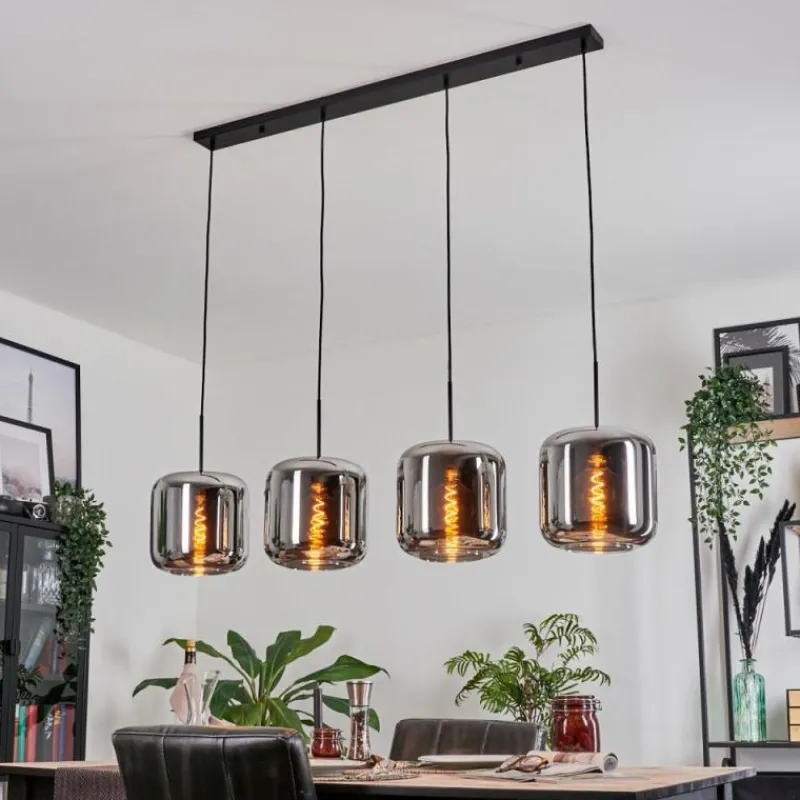 hofstein Suspension - Verre Lauden Chrome, Fumé, 4 lumières