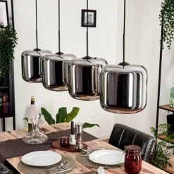 hofstein Suspension - Verre Lauden Chrome, Fumé, 4 lumières