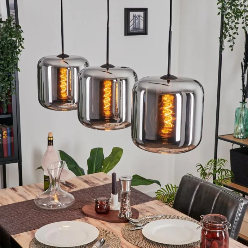 hofstein Suspension - Verre Lauden Chrome, Fumé, 3 lumières