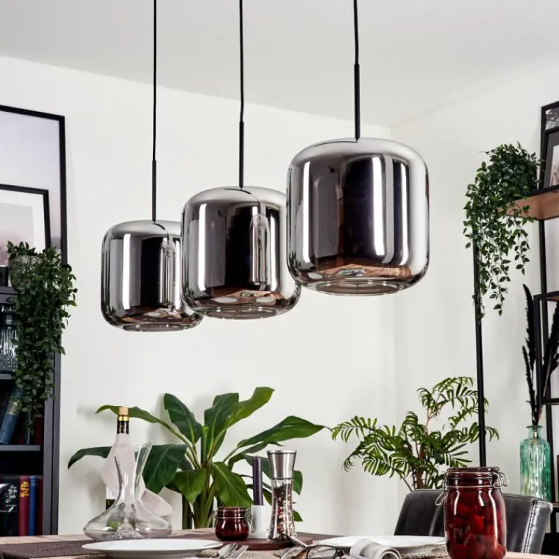 hofstein Suspension - Verre Lauden Chrome, Fumé, 3 lumières