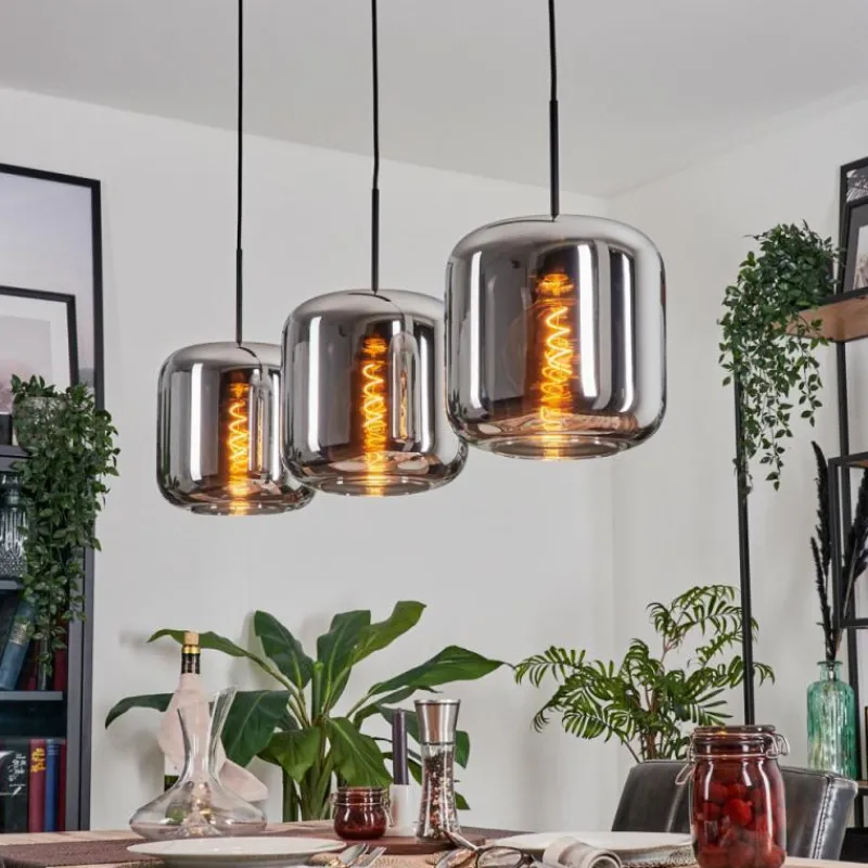 hofstein Suspension - Verre Lauden Chrome, Fumé, 3 lumières