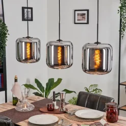 hofstein Suspension - Verre Lauden Chrome, Fumé, 3 lumières