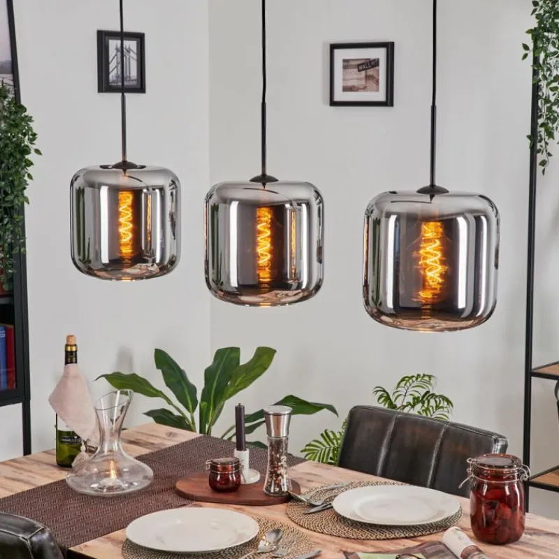 hofstein Suspension - Verre Lauden Chrome, Fumé, 3 lumières