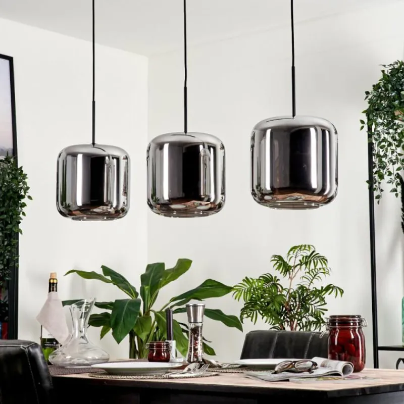 hofstein Suspension - Verre Lauden Chrome, Fumé, 3 lumières