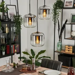 hofstein Suspension - Verre Lauden Chrome, Clair, Fumé, 3 lumières