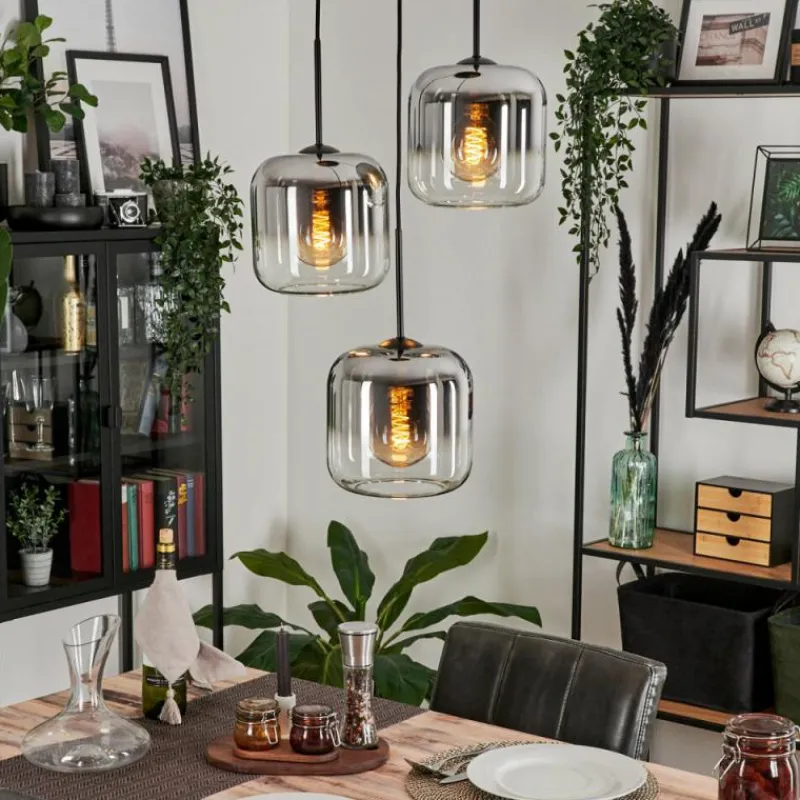 hofstein Suspension - Verre Lauden Chrome, Clair, Fumé, 3 lumières