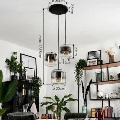 hofstein Suspension - Verre Lauden Chrome, Clair, Fumé, 3 lumières