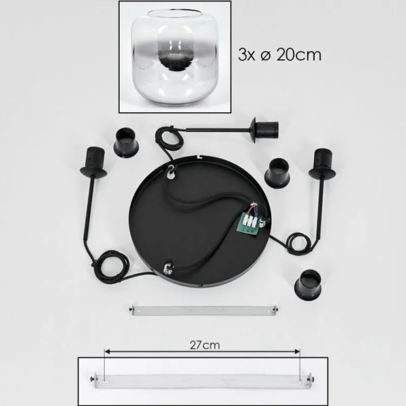 hofstein Suspension - Verre Lauden Chrome, Clair, Fumé, 3 lumières