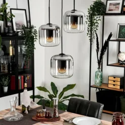 hofstein Suspension - Verre Lauden Chrome, Clair, Fumé, 3 lumières