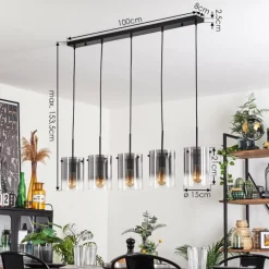 hofstein Suspension - Verre Parane Clair, Fumé, 5 lumières