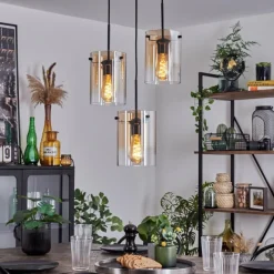 hofstein Suspension - Verre Parane Ambre, Clair, 3 lumières