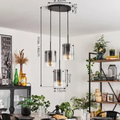 hofstein Suspension - Verre Parane Clair, Fumé, 3 lumières