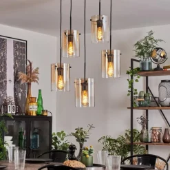 hofstein Suspension - Verre Parane Ambre, Clair, 5 lumières