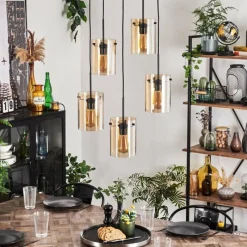 hofstein Suspension - Verre Parane Ambre, 5 lumières