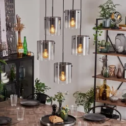 hofstein Suspension - Verre Parane Clair, Fumé, 5 lumières