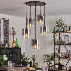 hofstein Suspension - Verre Parane Clair, Fumé, 5 lumières