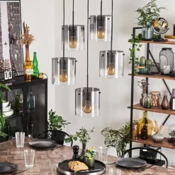 hofstein Suspension - Verre Parane Clair, Fumé, 5 lumières