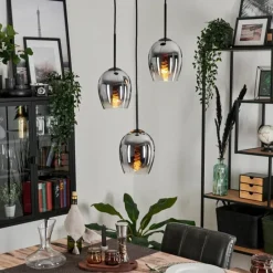hofstein Suspension - Verre Vevino Chrome, Clair, Fumé, 3 lumières
