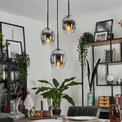 hofstein Suspension - Verre Vevino Chrome, Clair, Fumé, 3 lumières