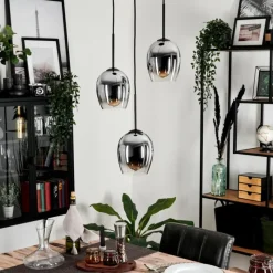 hofstein Suspension - Verre Vevino Chrome, Clair, Fumé, 3 lumières