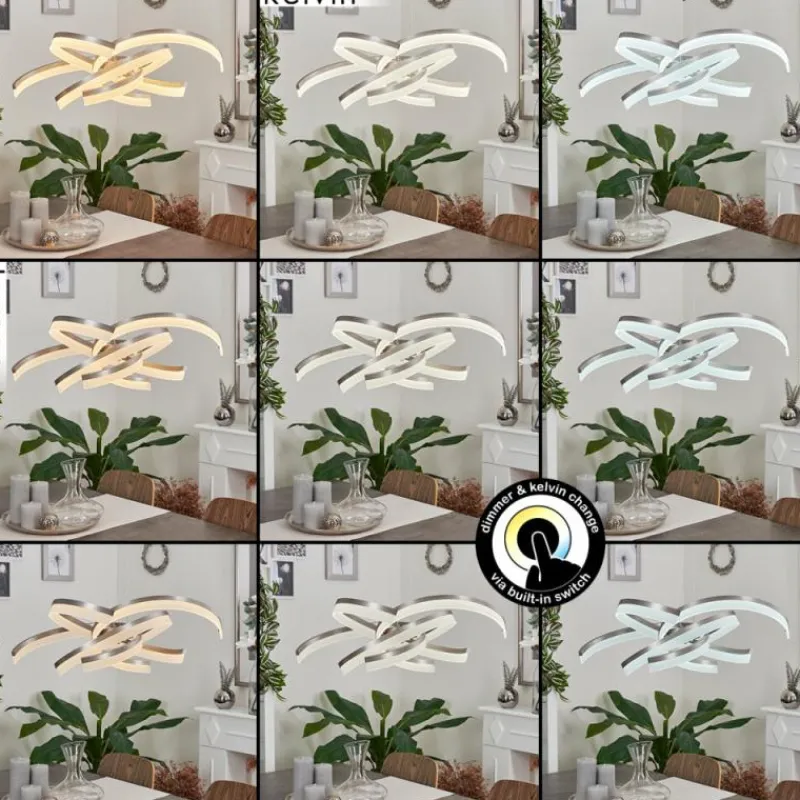 hofstein Suspension Vignats LED Nickel mat, 4 lumières* Éclairage Led