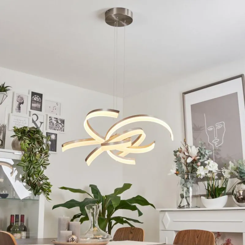 hofstein Suspension Vignats LED Nickel mat, 4 lumières* Éclairage Led