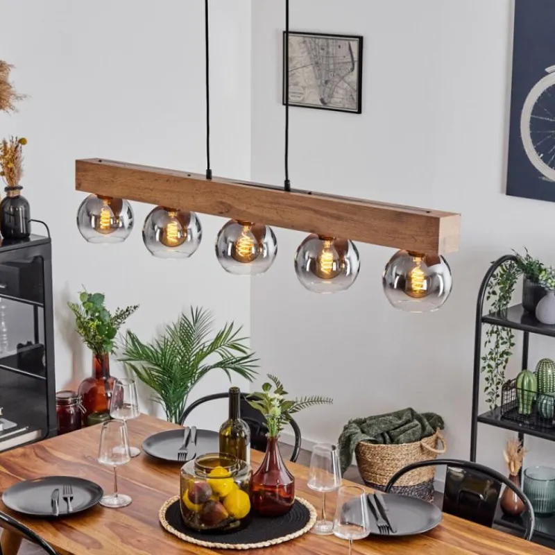 Suspension Verre Fumé-hofstein Suspension Vouhet Brun, Couleur bois, Noir, 5 lumières