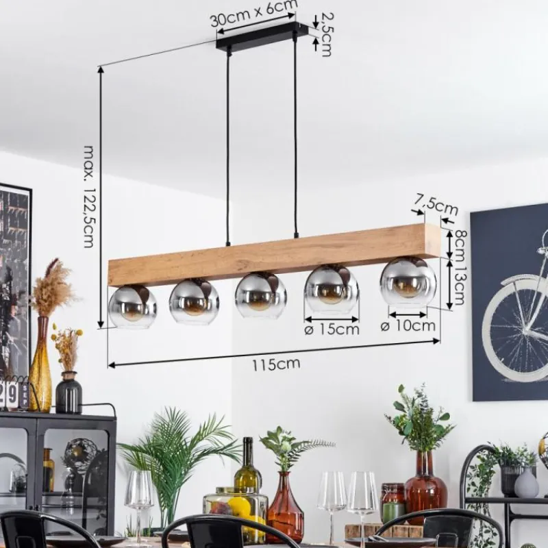 Suspension Verre Fumé-hofstein Suspension Vouhet Brun, Couleur bois, Noir, 5 lumières