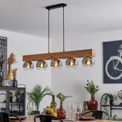 Suspension Verre Fumé-hofstein Suspension Vouhet Brun, Couleur bois, Noir, 5 lumières