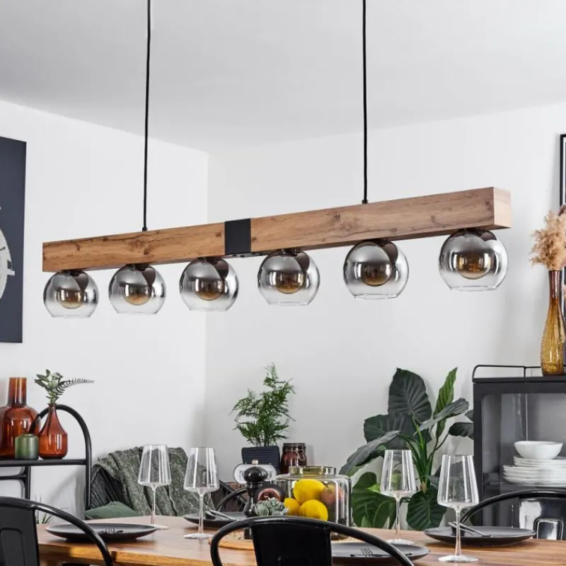 Suspension Verre Fumé-hofstein Suspension Vouhet Brun, Couleur bois, Noir, 6 lumières