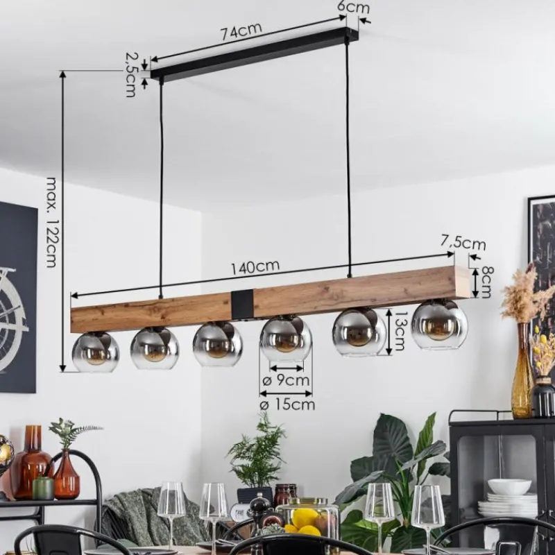 Suspension Verre Fumé-hofstein Suspension Vouhet Brun, Couleur bois, Noir, 6 lumières