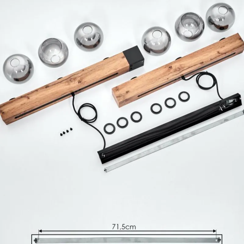 Suspension Verre Fumé-hofstein Suspension Vouhet Brun, Couleur bois, Noir, 6 lumières