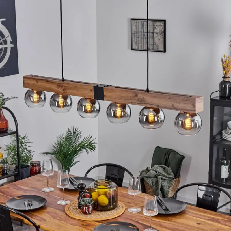 Suspension Verre Fumé-hofstein Suspension Vouhet Brun, Couleur bois, Noir, 6 lumières