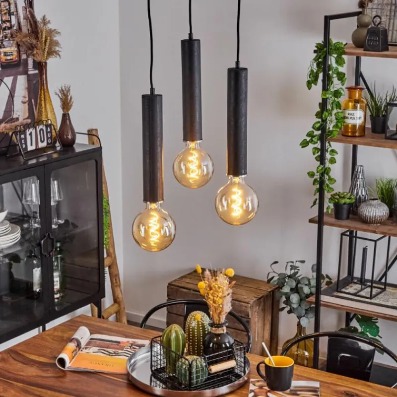 Lampes Industrielles-hofstein Suspension Wheelwright Nickel mat, Noir, 3 lumières