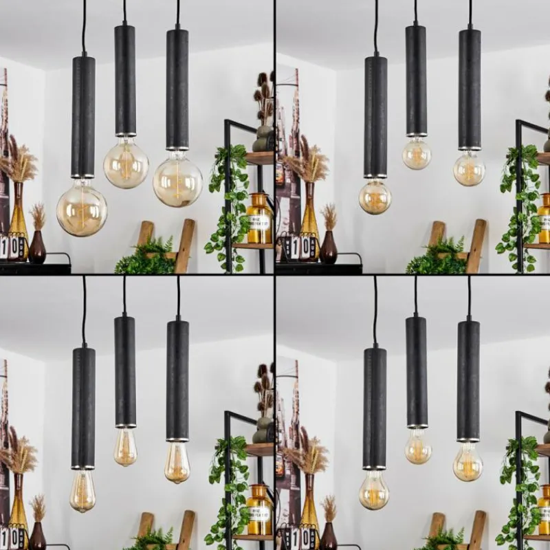 Lampes Industrielles-hofstein Suspension Wheelwright Nickel mat, Noir, 3 lumières