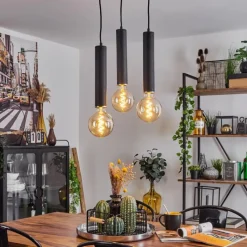 Lampes Industrielles-hofstein Suspension Wheelwright Nickel mat, Noir, 3 lumières