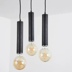 Lampes Industrielles-hofstein Suspension Wheelwright Nickel mat, Noir, 3 lumières