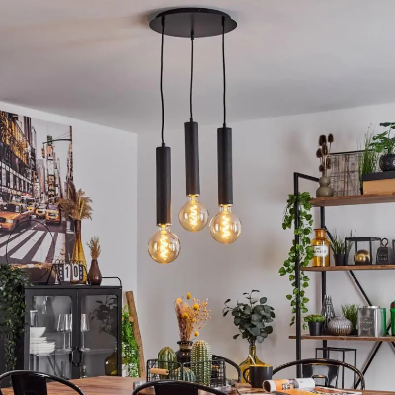 Lampes Industrielles-hofstein Suspension Wheelwright Nickel mat, Noir, 3 lumières