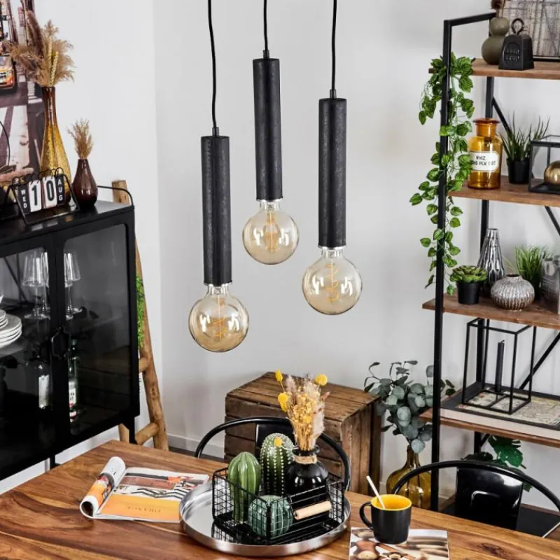 Lampes Industrielles-hofstein Suspension Wheelwright Nickel mat, Noir, 3 lumières