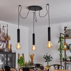 hofstein Suspension Wheelwright Nickel mat, Noir, 3 lumières