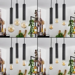 hofstein Suspension Wheelwright Nickel mat, Noir, 3 lumières